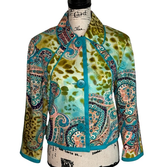 Harve Benard Bright Colorful Paisley Jacobean Leopard Lined Jacket Wm's 10 NWT - Picture 1 of 6